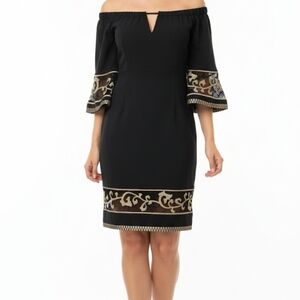 Soieblu Womens Dress Gold Embroidery Sz Medium New